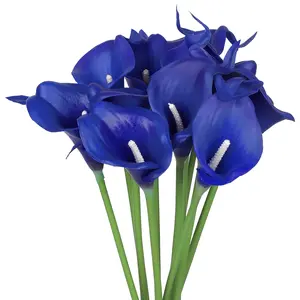 REGALWOVEN Artificial Calla-Lily Flowers, 12 Stem Bouquets Artificial Latex Real Touch Flowers for Wedding Home Party Decor 15.3" Dark Blue