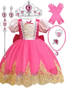 (Dress + all accessories) Girls Sleeping Beauty role play first birthday dress purple performance costume princess tulle skirt anniversary gift Dress Up Costume