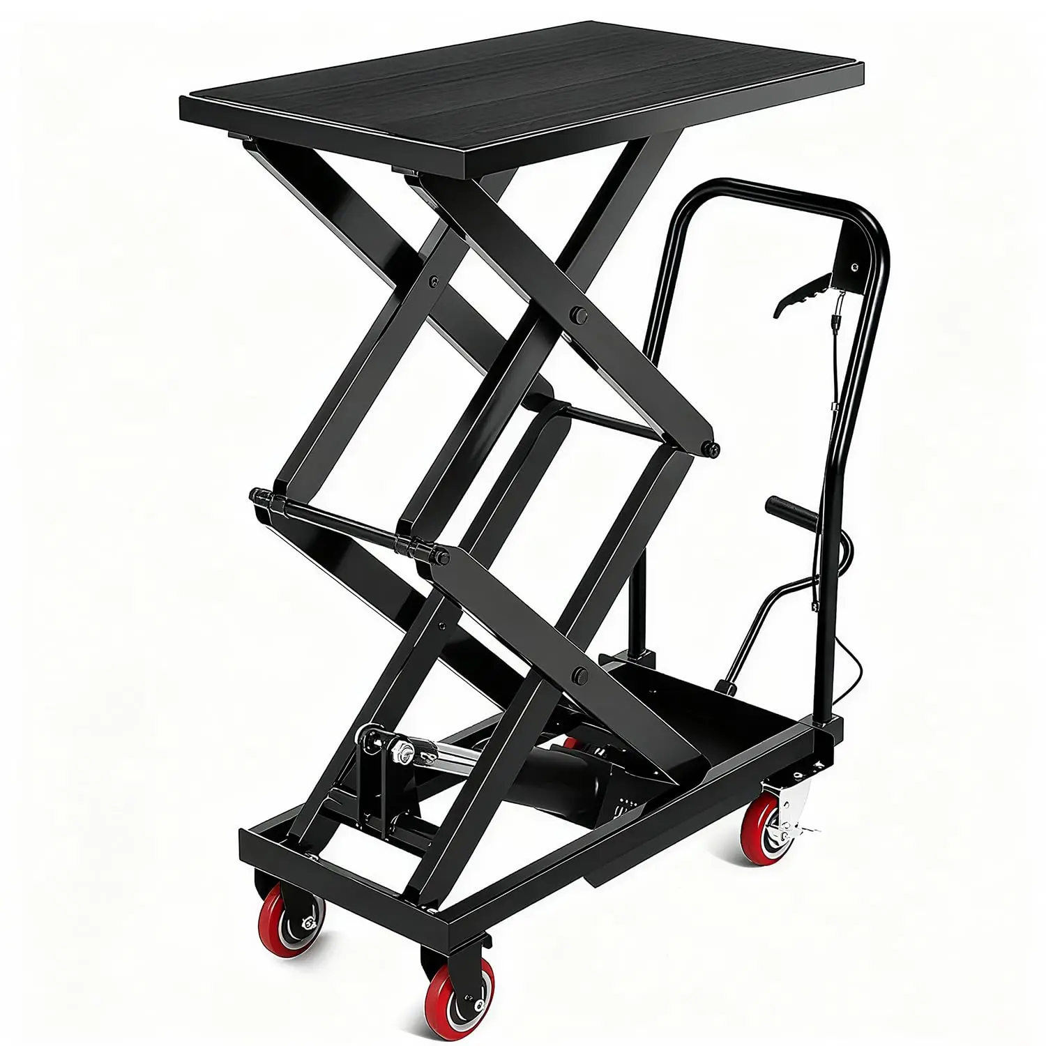 Garvee Upgraded Hydraulic Lift Table Cart, 770Lbs Load Capacity 59 Inch Lifting Height, Manual Double Scissor Lift Table with Non-Slip Pad and 4 Wheels,Hydraulic Scissor Cart (770lbs-Double-Black)