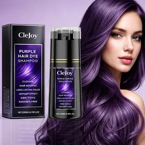 Purple Hair Dye Shampoo Instant Semi Permanent Color for Grey Coverage DIY Home Salon Vibrant Tone Nourishing Herbal Formula for Healthy Hair 200ml 6.76fl.oz