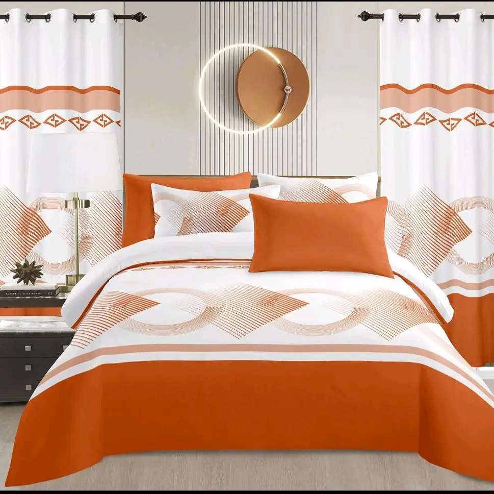 8 pcs bedsheets with flat and fitted with 4 pillow and 2 curtains