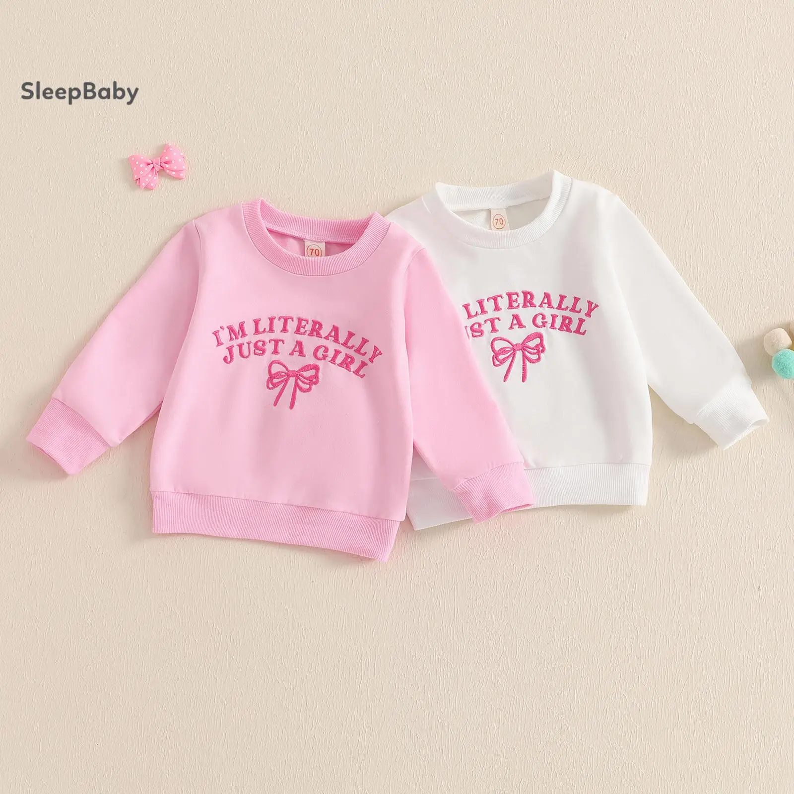 Toddler Girls' Sweatshirt, Casual Letter Embroidered Pullover with Bow, Soft Cotton Blend Crew Neck Long Sleeve Fall Top, Casual Soft Sweatshirt, Cotton Blend Pullover, Casual Sweatshirt Tops, Cozy Casual Sweatshirt