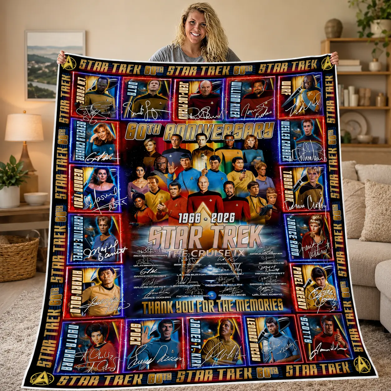 Star Trek 60th Anniversary Flannel Blanket, 1966-2026 Sci Fi TV Series Fan Collage Throw Blanket, Space Adventure Soft Cozy Blanket For Couch Bed Sofa Movie Room Decor Gift