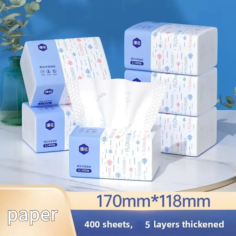 400pcs Thickened Disposable Paper Towels, 5-Layer 80-Ply Large Family Size Household Wood Pulp Toilet Paper for Home Use