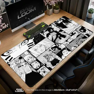Manga Collage Mouse Pad - Black & White Anime Desk Mat Accessories