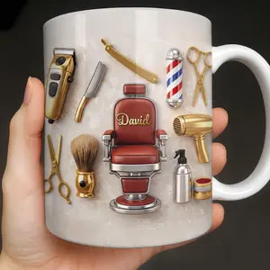 Master Barber 2D Printed 3D Effect Mug Personalized Custom Coffee Mug Vintage Barber Chair Tools Design Barber Gift Hair Stylist Gift Hairdresser Gift Barbershop Owner Gift for Him Her Groomer Gift Beauty Lover Coffee Cup Unique Barber Gift Idea