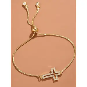 Rhinestone Cross Charm Bracelet, Exquisite Bracelet, 1 Piece Fashionable Matching Bracelet Jewelry for Women & Men for Party, Daily Clothing Decor