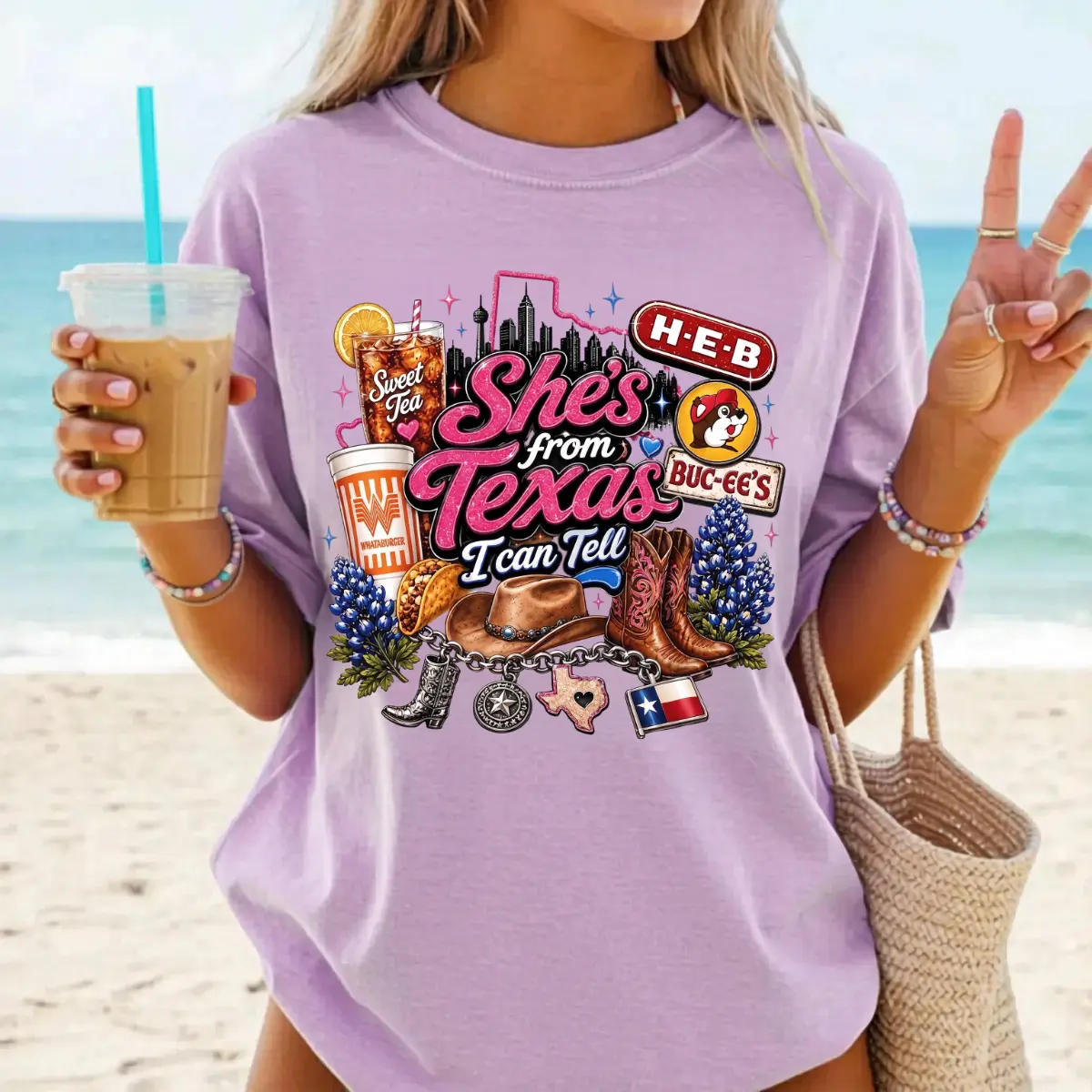 Comfort Colors She's From Texas I Can Tell Sweet Tea Pink Shirt, Texas Girl Western Graphic Tee, Southern Cowgirl Shirt, Full Colors, Full Sizes S-3XL M3