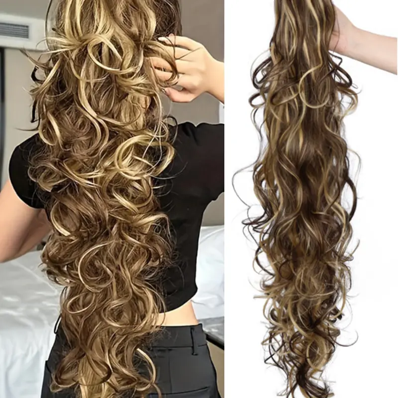 Women's 30 Inch Large Wave Ponytail Hair Extension, Wavy Synthetic Hairpiece, Claw Clip In Long Curly Puffy Hairstyle, Clip On Ponytail Hairpiece, Synthetic Ponytail Hairpieces