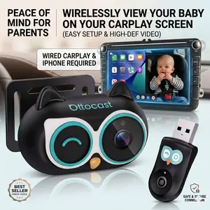 OTTOCAST Baby Car Camera  Wireless CarPlay Adapter 1080P HD Rear Seat Monitor Display on Car Screen,150°Wide Angle No-Glow Night View