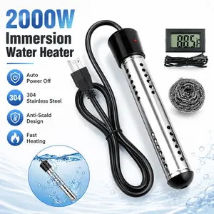 2000W Portable Electric Water Heater with 304 Stainless Steel LCD Thermometer & Bucket Heater for Efficient Safety in Submersible Bathrooms Durable Multifunction for Bathtub & Swimming Pool