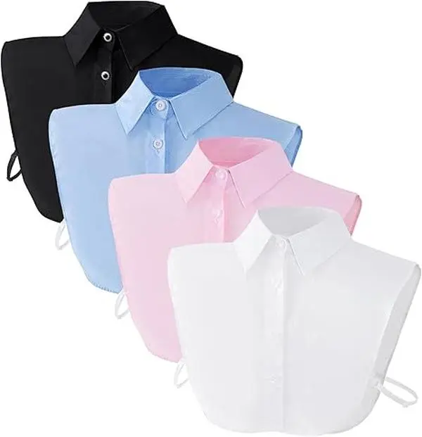 Home Improvement Women's 4Pcs Detachable Fake Collar, Casual Elastic Bands Dicky Collar, 1-Size Round Half Shirts for Everyday Outfits Halloween Costume Accessories (White, Black, Pink, Blue)