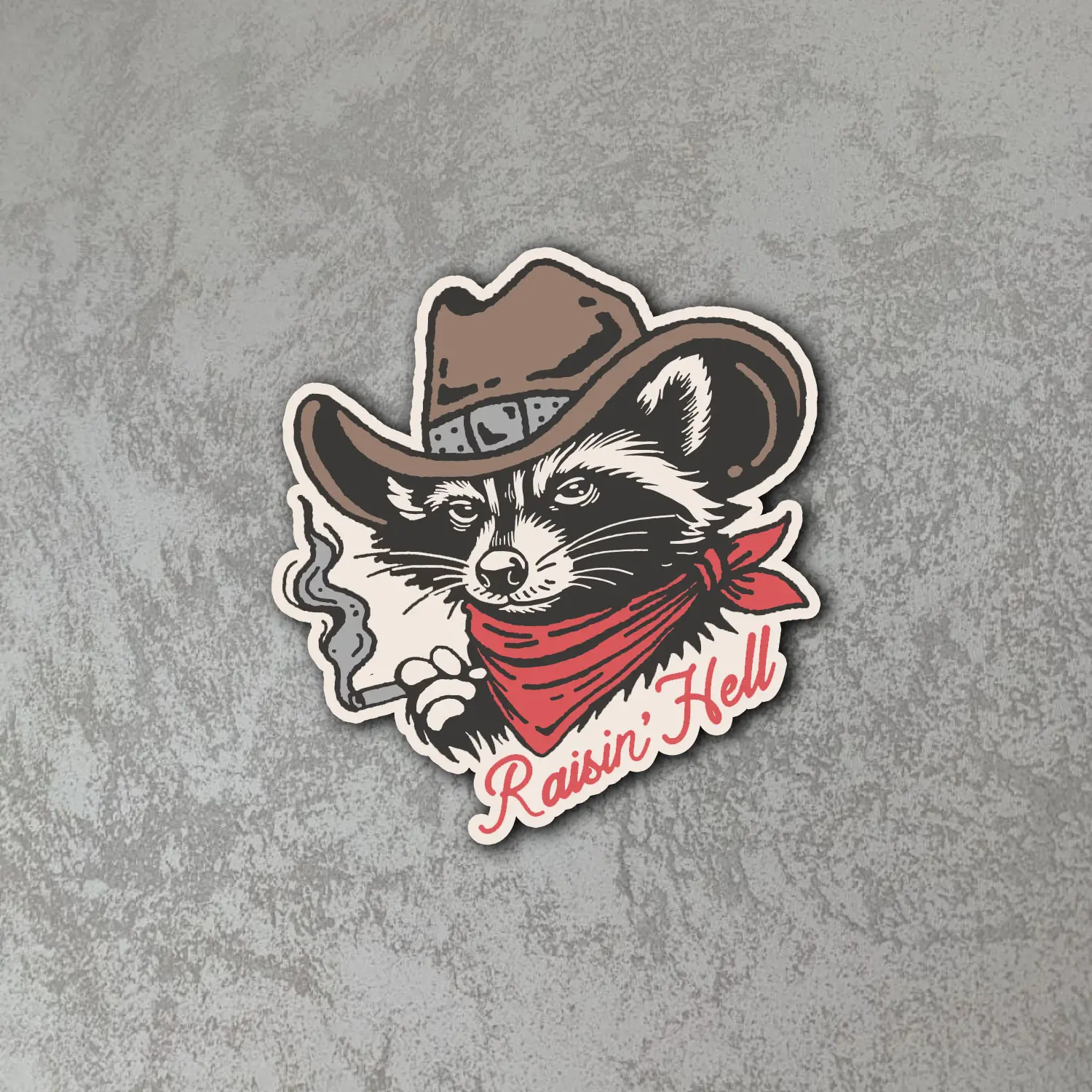 Raisin Hell Raccoon Cowboy Sticker Funny Western Cartoon Animal Waterproof Vinyl Decal Retro Humor Laptop Water Bottle Car Sticker Gift