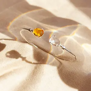 Mother's Adjustable Bangle Bracelet with Two Birthstones