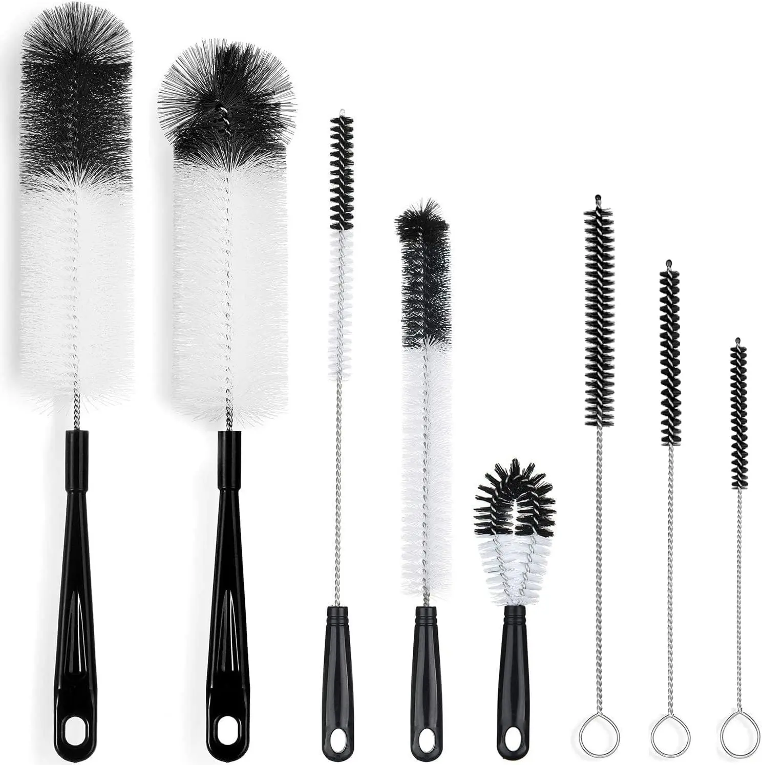 8-Pack Bottle Cleaning Brush Set - Long Handle Black Bottle Cleaner for Washing Narrow / Bottles/Thermos/Flask Tumbler/ Well/Kettle/Lid Brush, Straw Brush