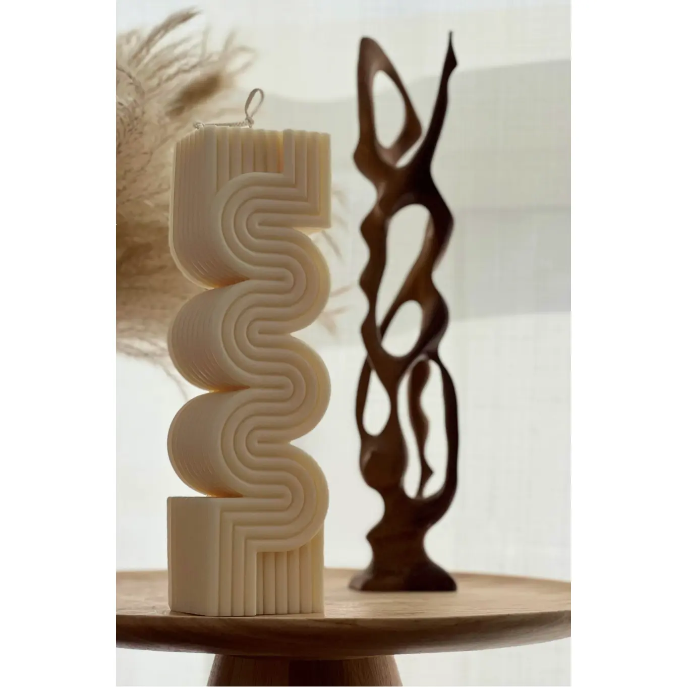 Huge Ribbed Pillar Candle Cream