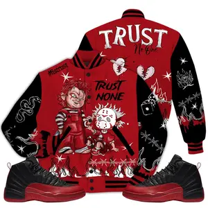 12 Retro Flu Game Varsity Jacket, Flu Game 12s Shirt, Trust None Graffiti Couples Matching Outfits Streetwear Sneaker Shirt Fabric Womenswear Athletic Casual
