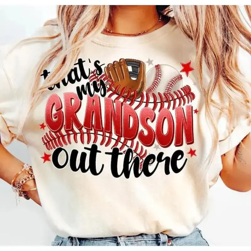 [Sale Up To 50%] That's My Grandson Out There Baseball Grandma Shirt, Baseball Mother's Day T-Shirt, Baseball Lover Mama T-Shirt