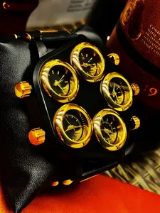 Men's Punk Style Watch Set, Five Dial Large Face Rubber Band Wristwatch, Modern Fashionable Wristwatch, Street Fashion Gift Box Packaging, Unique Men's Accessory