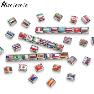 1Pcs 9×10mm Colorful World Flag Italian Stainless Steel Charm Beads For Women Bracelet Jewelry Manufacturing Accessories