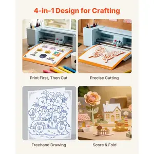 VEVOR Vinyl Cutting Machine, 12 in, Button-Controlled Vinyl Cutter with Materials and Tool Kit, 20000+ Built-in Design Resources, Compatible with Mac, Windows, Android and iOS, for Customized Cards