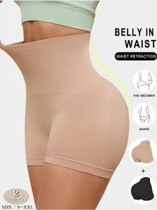 2-pack spring and summer pure color women's high waist elastic belly control, Firm Tummy Control, hip lift boxer shorts, sizes S-XXL, seamless soft and comfortable women's underwear, work, yoga, sleep & daily wear, Body Sculpting Compression, Shapewear