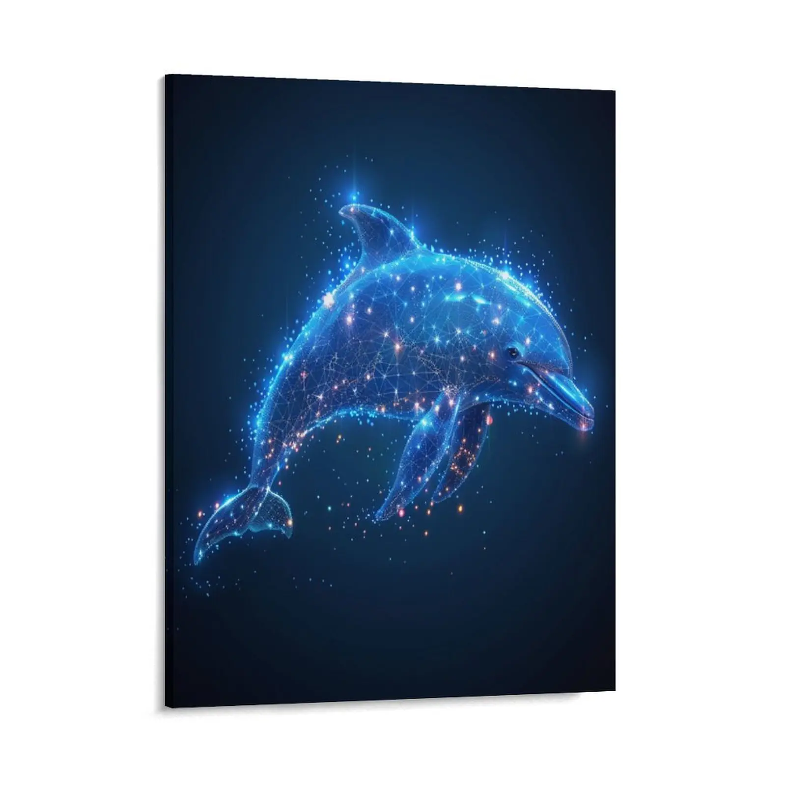 Blue Glow Dolphin Canvas Posters Wall Art Prints Sea Animal Theme Dreamy Style Home Wall Aesthetic Living Room Bedroom Office Decor Festival Gift
