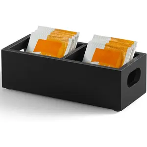Tea Bag Organizer, Wood Tea Bag Holder with 2 Slots, Extra Wide Compartments for Tea Bags, Tea Caddy, Tea Bar Accessories, Black