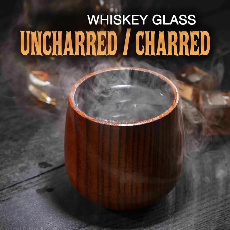 [Buy 1 Get 1 Free] Wooden Whiskey & Bourbon Tumbler Glass, Charred or Uncharred Old Fashioned Drinkware, Unique Bourbon Gifts for Men, Premium Drinkware for Whiskey Lovers, Elegant Wooden Glassware for Home Bar, Perfect Gift for Special Occasions