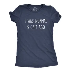 Womens I Was Normal 3 Cats Ago T Shirt Funny Crazy Kitty Lover Tee Funny Womens T Shirts Cute Vintage Fashion Casual Ladies T-Shirt Gift Animal Tops for Women Funny Cat Top Women's Novelty Tees Navy
