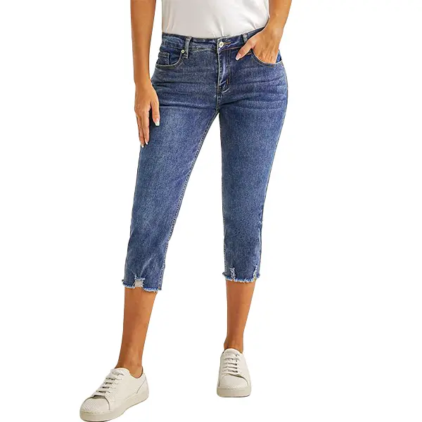 luvamia Women's High-Waisted Ripped Skinny Fit Denim Capri Pants - Stretchy, Pocketed, Small Size Options for Ladies, School, Date Night Streetwear Bottoms