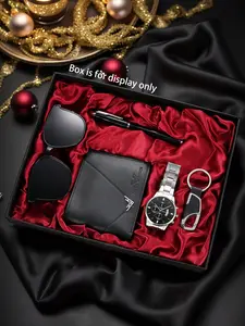 Men's Five-Piece Gift Set: Quartz Watch (Alloy Strap), Wallet, Sunglasses, Keychain, Pen – Party Gift Packs – The Perfect Gift