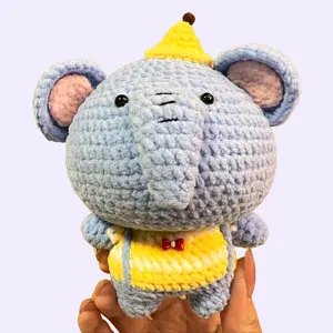 Handmade Amigurumi Crochet Blue Elephant With an Oversized Head Plushie
