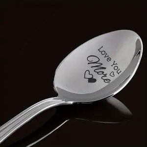 Stainless Steel Spoon, 1 Count Letter Pattern Engraved Spoon, Romantic Gift for Couple, Spoon for Soup, Coffee, Wedding, Anniversary, Home & Friend Celebration, Dinnerware