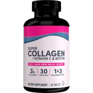 Super Collagen Tablets 90 Count with Biotin & Vitamin C - Supports Healthy Hair, Skin, Nails & Joints, Gluten-Free - Dietary, Healthcare Fitness