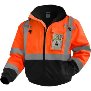 High Visibility Reflective Safety Jacket with Pockets for Men & Women, Waterproof Construction Coat for Winter Cold Weather, High Vis Rain Gear, Class 3 Orange-Black, M