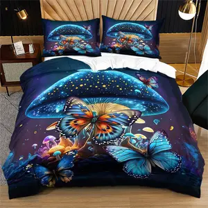 Glowing Mushroom Butterfly Bedding Set, Soft Comfortable Sheets, Includes Pillowcases, Perfect for Bedroom Decor, One Size Fits All