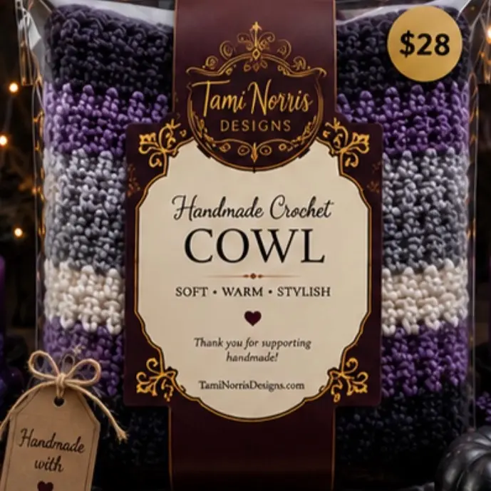 Black purple gray crochet cowl