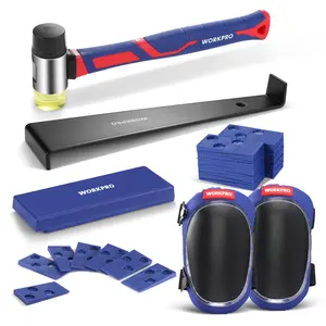WORKPRO Laminate Flooring Installation Kit - Rubber Mallet with Fiberglass Handle, Knee Pads, Heavy Duty Pull Bar, Solid Tapping Block and Spacers - Premium Wood Flooring Installation Tool