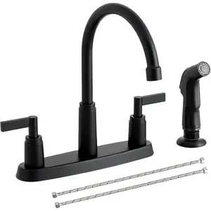 Modern 2 Handle Kitchen Sink Faucet with Side Sprayer, High Arc 360 Swivel Stainless Steel 3 or 4 Hole Kitchen Faucet for Rv Camper Laundry Utility Bar Sinks, Matte Black