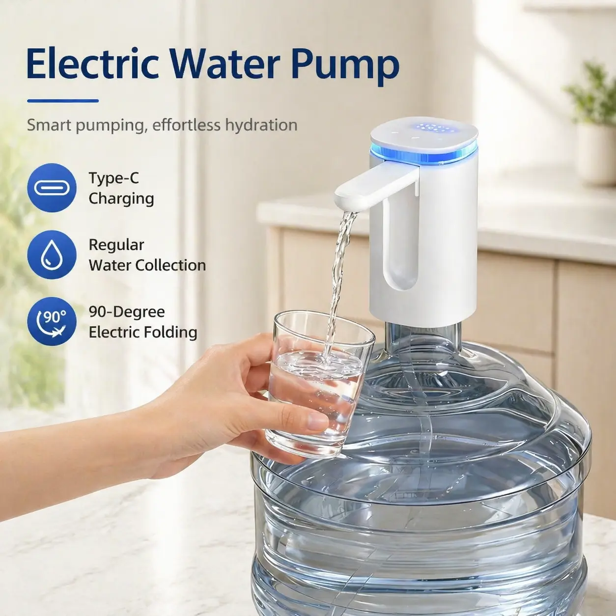 Portable Electric Water Cooler - USB Rechargeable Automatic Drinking Pump for 3-5 Gal Bottles, Home & Camping Use, Effortless Hydration, Automatic Bottle Pump Water Coolers & Dispensers, Rechargeable Pump Water Coolers & Dispensers