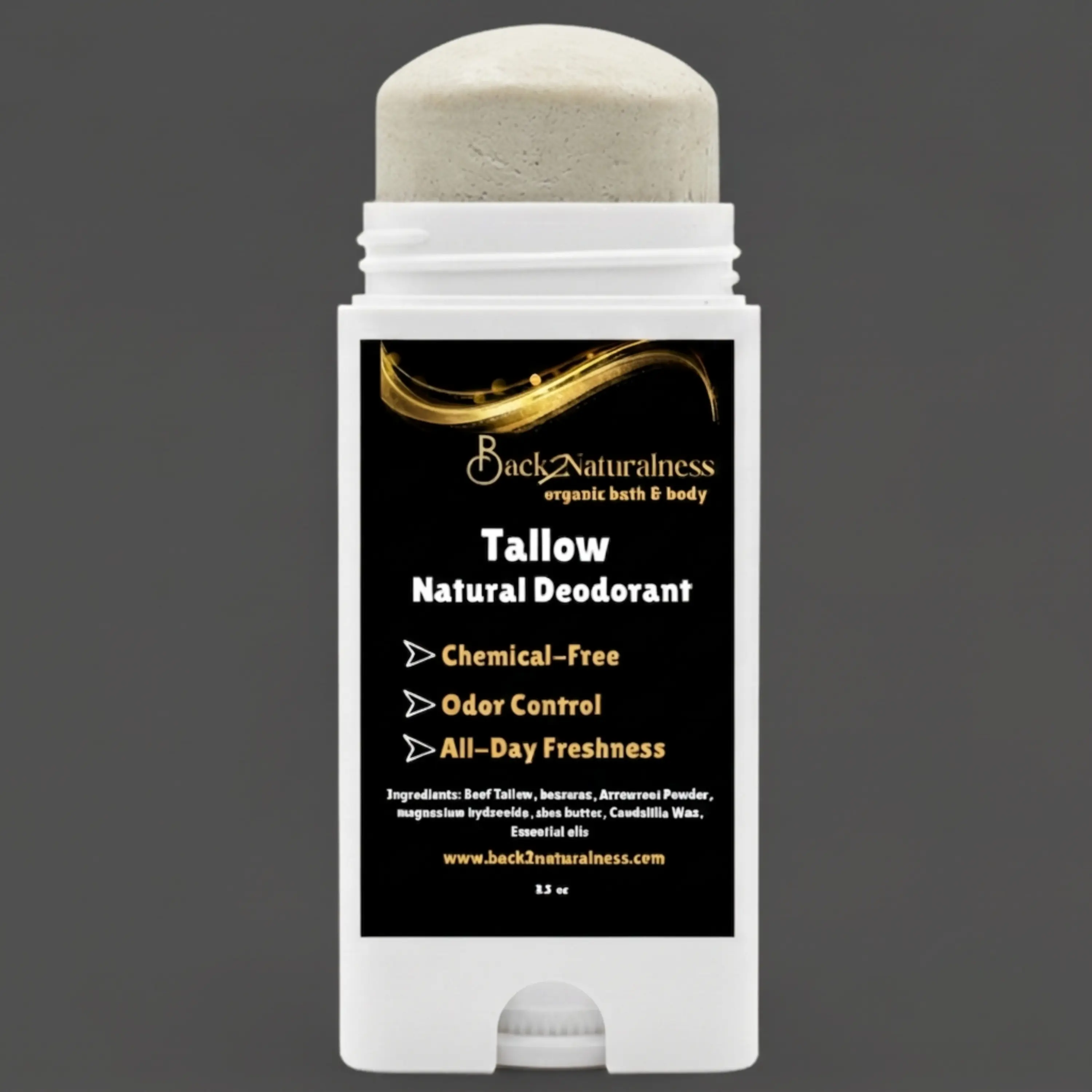 Back2Naturalness Tallow Natural Daily Solid Stick Deodorant - Organic Handmade Formula for Sensitive Skin, 3.5oz, Scented/Scentless Underarm Single Item for Men & Women