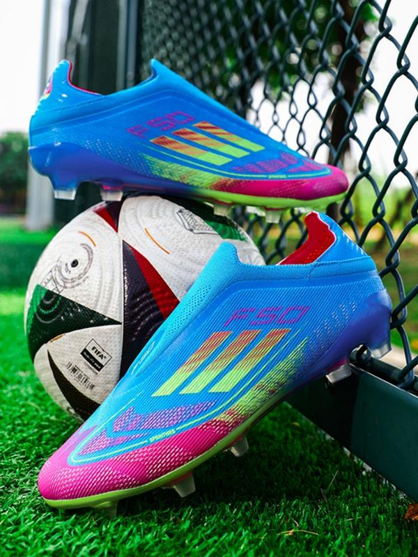 Unisex White-Blue-Orange Gradient Laceless Firm Ground Soccer Shoes: Competitive Pro Style, Knit Breathable Upper, Anti-Twist Midsole, Transparent Stud Grip. Ideal for official matches/professional training.