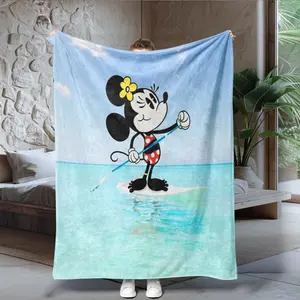 Cute Minnie Theme Blanket, Fun Minnie Design with Fresh Sea View Pattern, Cozy Home Warm Nap Blanket, Perfect for Home Use