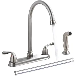 Kitchen Faucets, 13 Inch High Arc Kitchen Faucet with Side Sprayer, 2 Handle 8 Inch Centerset Sink Faucet with  Line, 360? Rotating Spout 3 or 4 Hole Mount, Brushed Nickel, SC-KF201