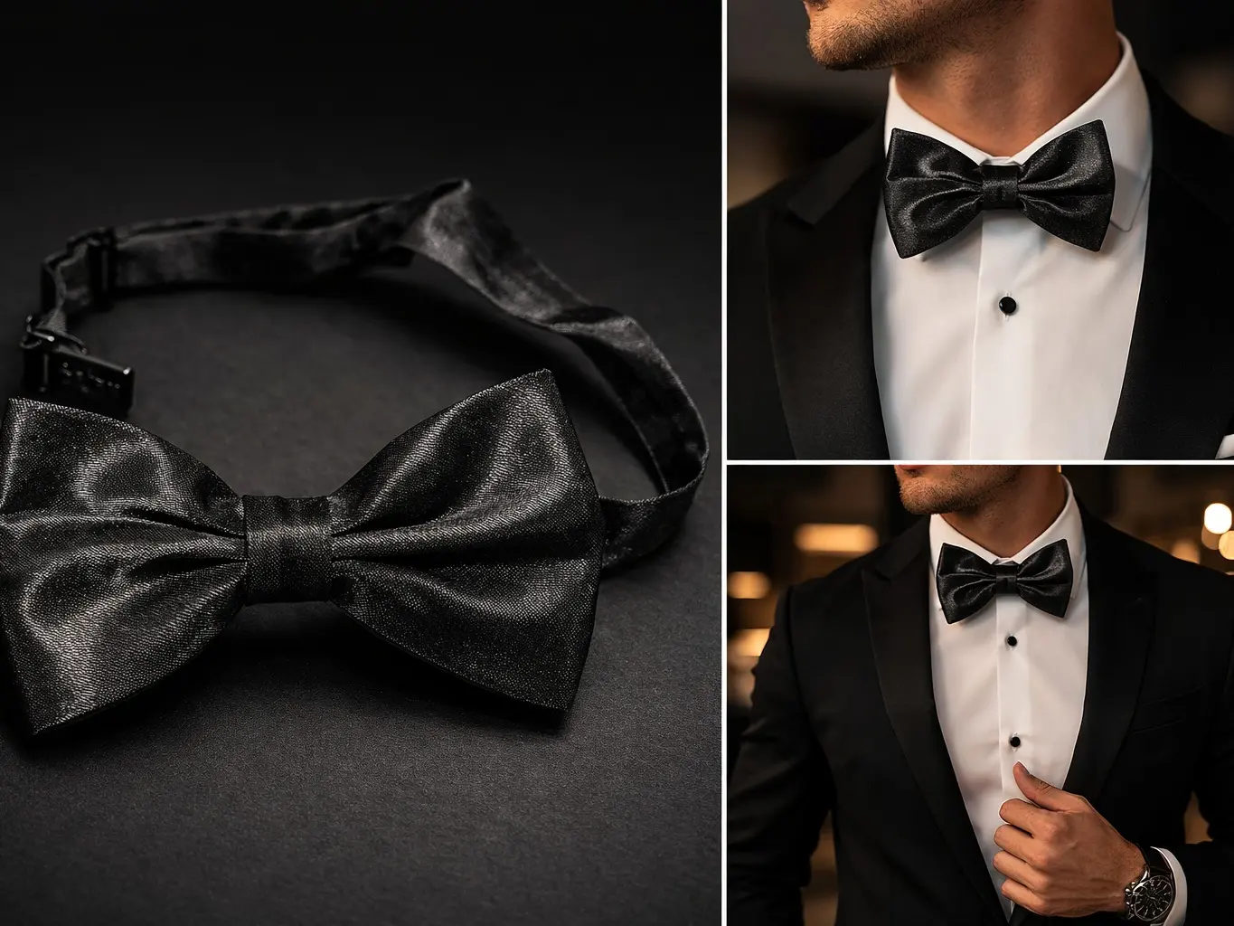 Classic Black Satin Bow Tie for Men – Adjustable Formal Bowtie
