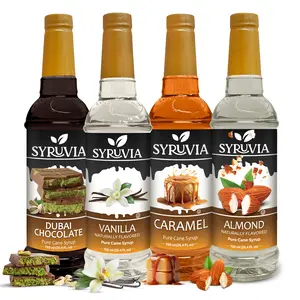 Syruvia Premium Collection – Dubai Chocolate, Vanilla, Caramel & Almond Flavored Syrup – Perfect for Coffee, Ice Cream, Desserts & More – 25.4 Fl oz Bottles (4 Pack)