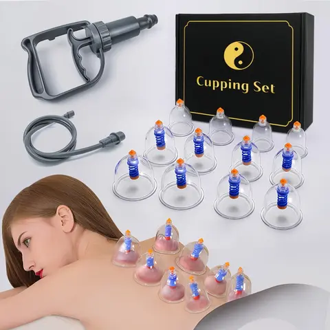 Cupping Set, 12pcs Cupping Cups & Hand Pump & Extension Tube, Professional Massage Cups Set, Suitable for Women & Men Home Use