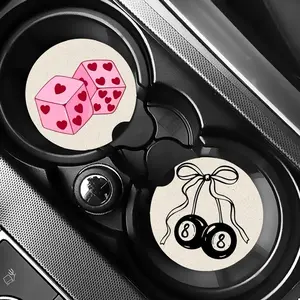 Pink Dice 8 Ball Car Coaster Set with Heart Design and Bow Detail for Stylish Vehicle Interior Accessories