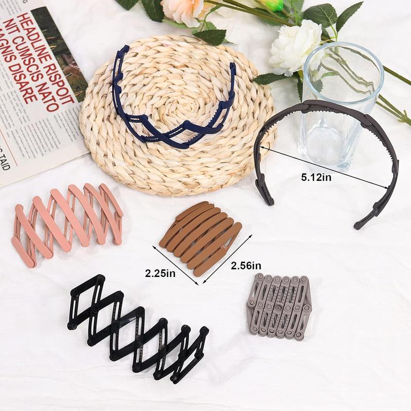 Foldable Headband Retractable Hair Band, Spring Wavy Foldable Hairband with Teeth No Slip, Compact Portable Adjustable Hair Hoop for Women Girl Washing Makeup Travel Outdoor, Ideal Gifts for Her